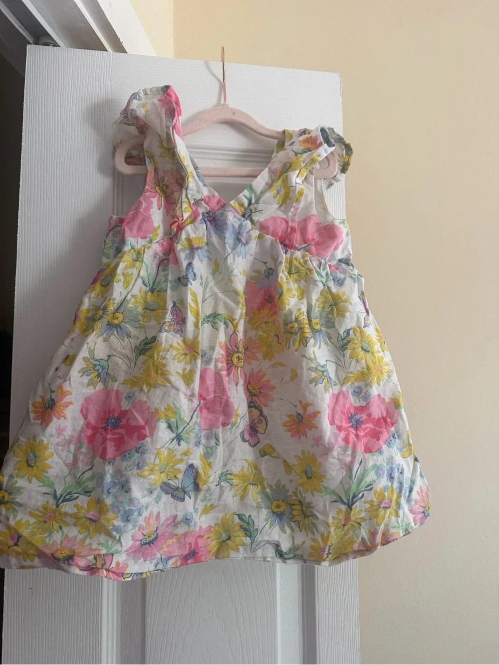 GAP White Floral Sundress Top with Pink and Yellow Blooms